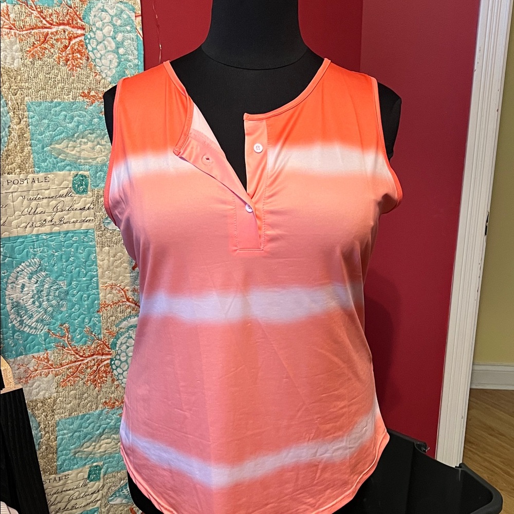Women's Sleeveless Top - Coral and White